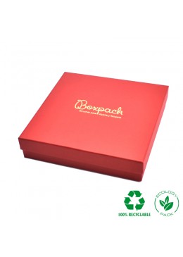 Caja ecológica de cartón para collar o aderezo de joyería y bisutería color rojo E-EP-18-R cerrada