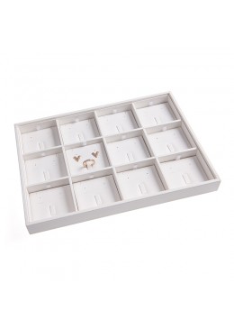 Bandeja para 12 conjuntos de anillo, pendientes y colgante de joyería y bisutería color blanco 315x225x30 mm BJ-12J