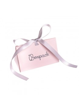 Caja de carton automontable con lazo para joyas bisuteria y joyeria color rosa cuarzo