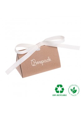 Caja de carton automontable ecologica con lazo para joyas bisuteria y joyeria color kraft