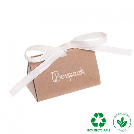 Caja de carton automontable ecologica con lazo para joyas bisuteria y joyeria color kraft