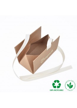 Caja de carton automontable ecologica con lazo para joyas bisuteria y joyeria color kraft abierta