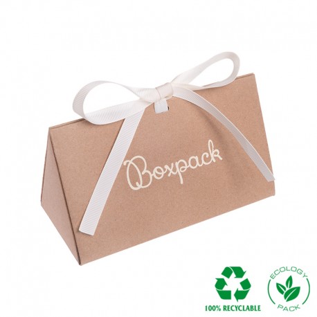 Caja de carton automontable ecologica con lazo para joyas bisuteria y joyeria color kraft FL-2-K