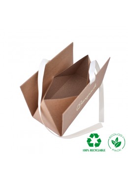 Caja de carton automontable ecologica con lazo para joyas bisuteria y joyeria color kraft abierta FL-2-K