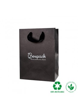Bolsa de papel eco color negro y personalizada en blanco para joyeria bisuteria y relojeria E-B-L