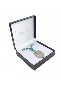 Estuche azul forrado de imitacion piel para medalla con cordon de joyeria bisuteria y joyas J-02-MC