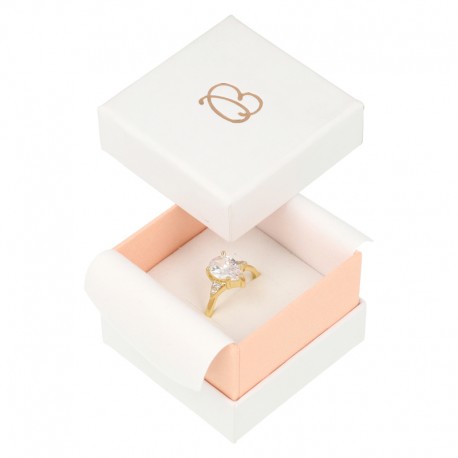 Caja de carton blanca y rosa para anillo o pendientes de joyeria bisuteria y joyas  SA-42-RS
