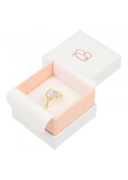 Caja de carton blanca y rosa para anillo o pendientes de joyeria bisuteria y joyas  SA-42-RS