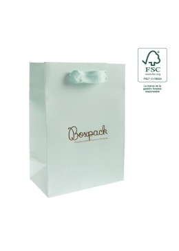 Bolsa de papel ecologica FSC aguamarina para joyeria bisuteria y relojeria FE-B-L-A