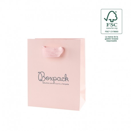 Bolsa de papel ecologica FSC rosa cuarzo para joyeria bisuteria y relojeria FE-B-M