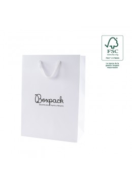 Bolsa de papel ecologica FSC blanca para joyeria bisuteria y relojeria FE-B-L-B