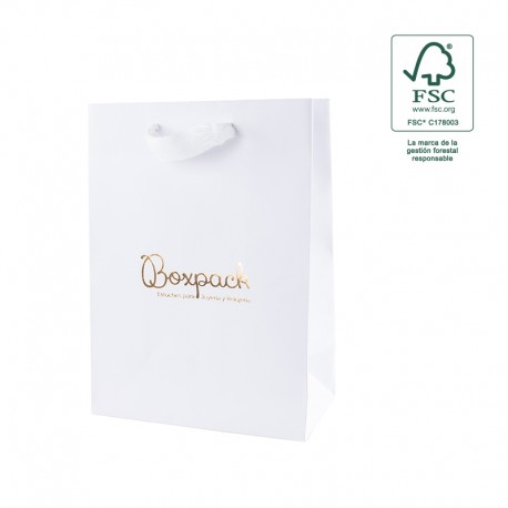 Bolsa de papel ecologica FSC blanca para joyeria bisuteria y relojeria FE-B-L-B
