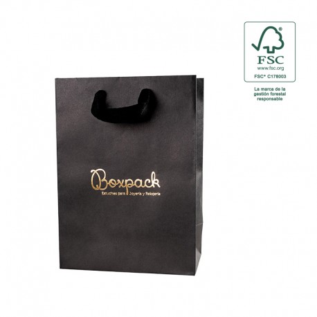 Bolsa de papel ecologica FSC negra para joyeria bisuteria y relojeria FE-B-L-N