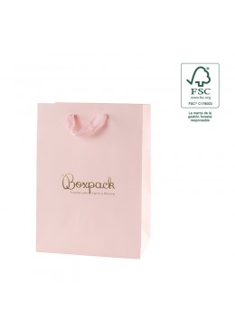 Bolsa de papel ecologica FSC rosa cuarzo para joyeria bisuteria y relojeria FE-B-L-RC