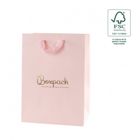 Bolsa de papel ecologica FSC rosa cuarzo para joyeria bisuteria y relojeria FE-B-L-RC