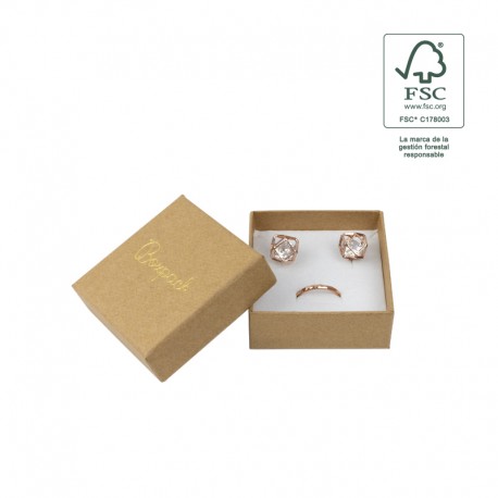 Caja eco FSC® de carton para pendientes, anillo y colgante interior espuma de joyeria bisuteria 65x65x29Mm F61