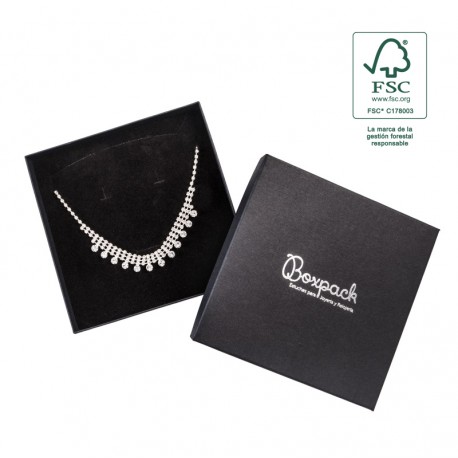 Caja eco FSC® de carton para collar o aderezo interior espuma de joyeria bisuteria 167x167x33Mm F18
