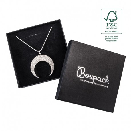 Caja eco FSC® de carton para collar o aderezo interior espuma de joyeria bisuteria 120x120x35Mm F17