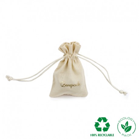 Bolsa de algodon natural con cierre de cordones de algodon para joyeria y bisuteria 65x95mm C-301