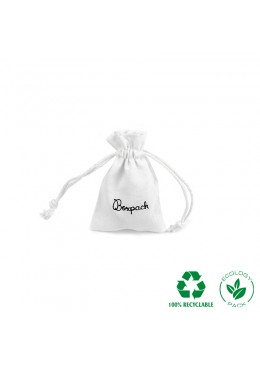 Bolsa de algodon blanca con cierre de cordones de algodon para joyeria y bisuteria 65x95mm C-301