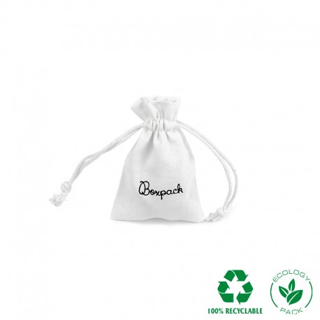 Bolsa de algodon blanca con cierre de cordones de algodon para joyeria y bisuteria 65x95mm C-301