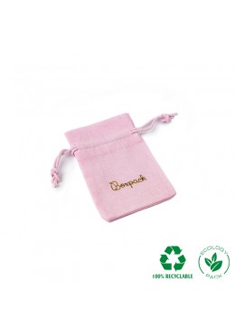 Bolsa de algodon rosa con cierre de cordones de algodon para joyeria y bisuteria 65x95mm C-301