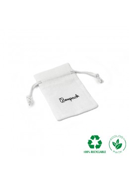 Bolsa de algodon blanca con cierre de cordones de algodon para joyeria y bisuteria 65x95mm C-301