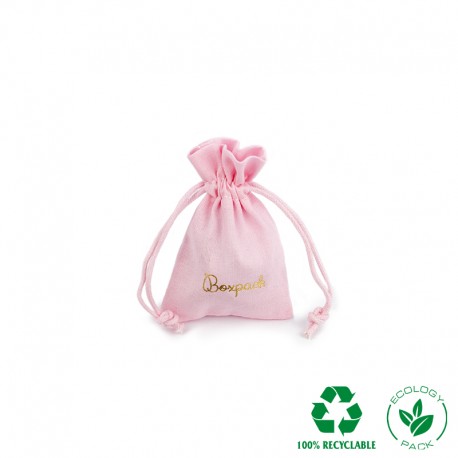 Bolsa de algodon rosa con cierre de cordones de algodon para joyeria y bisuteria 65x95mm C-301