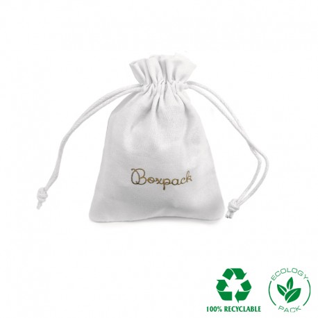 Bolsa de algodon blanca con cierre de cordones de algodon para joyeria y bisuteria 95x120mm C-302