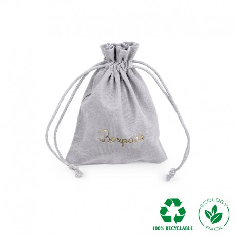 Bolsa de algodon gris con cierre de cordones de algodon para joyeria y bisuteria 95x120mm C-302