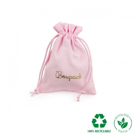Bolsa de algodon rosa con cierre de cordones de algodon para joyeria y bisuteria 95x120mm C-302