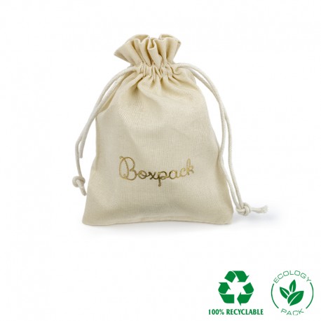 Bolsa de algodon natural con cierre de cordones de algodon para joyeria y bisuteria 105x145mm C-303