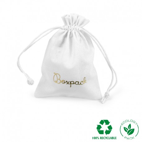 Bolsa de algodon blanca con cierre de cordones de algodon para joyeria y bisuteria 105x145mm C-303