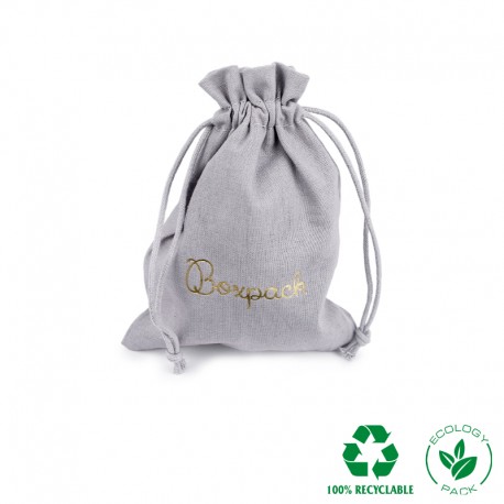 Bolsa de algodon gris con cierre de cordones de algodon para joyeria y bisuteria 105x145mm C-303