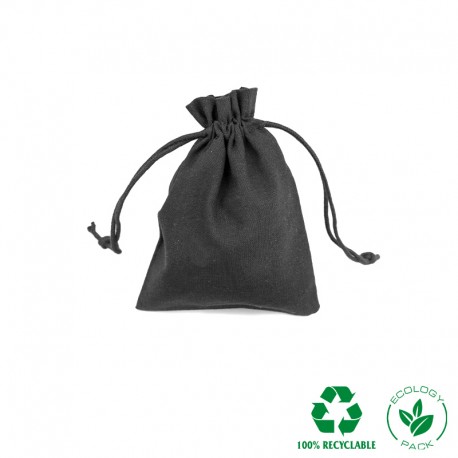 Bolsa de algodon negra con cierre de cordones de algodon para joyeria y bisuteria 105x145mm O-C-303