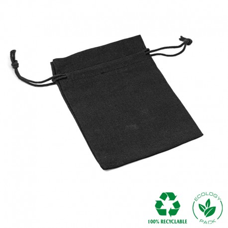 Bolsa de algodon negra con cierre de cordones de algodon para joyeria y bisuteria 105x145mm O-C-303