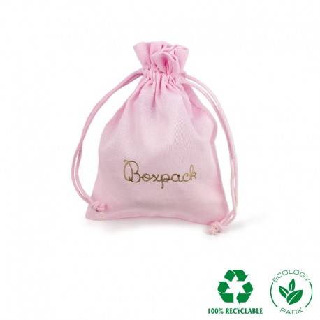 Bolsa de algodon rosa con cierre de cordones de algodon para joyeria y bisuteria 105x145mm C-303