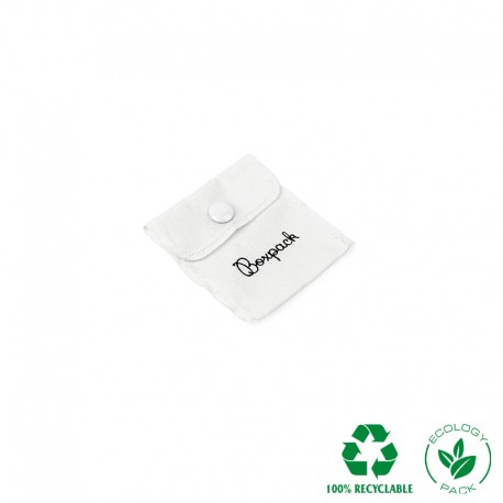 Bolsa algodon ecologico blanca cierre con boton para joyeria bisuteria joyas 57x57mm c-501