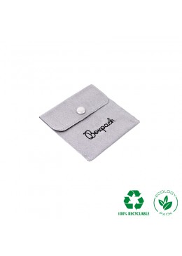 Bolsa algodon ecologico gris cierre con boton  para joyeria bisuteria joyas 79x79mm c-502