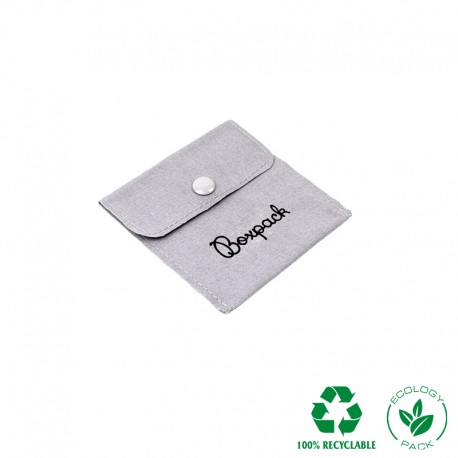 Bolsa algodon ecologico gris cierre con boton  para joyeria bisuteria joyas 79x79mm c-502