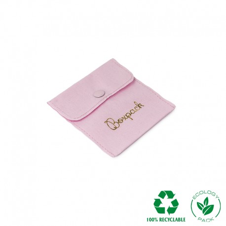 Bolsa algodon ecologico rosa cierre con boton  para joyeria bisuteria joyas 79x79mm c-502