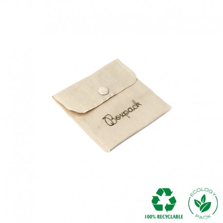 Bolsa algodon ecologico natural cierre con boton  para joyeria bisuteria joyas 79x79mm c-502