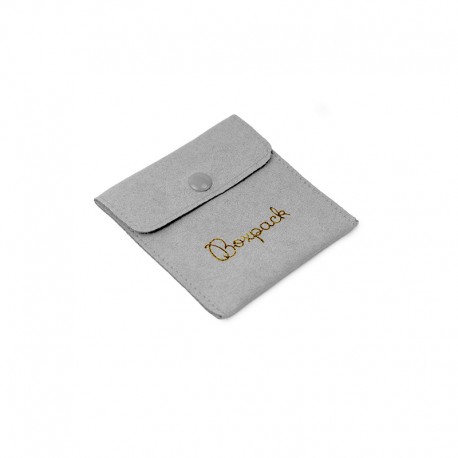 Bolsa suede gris cierre de solapa y boton 79x79 Mm. S-502