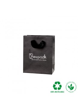 Bolsa de papel eco color negro y personalizada en plata brillo para joyeria bisuteria y relojeria E-B-M