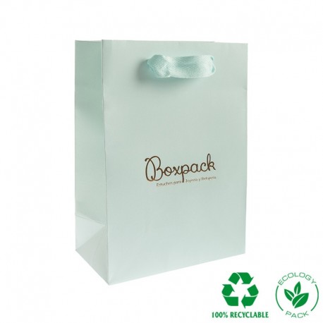 Bolsa de papel ECO aguamarina 180x250x100 mm. para joyeria bisuteria y relojeria E-B-L-AQ