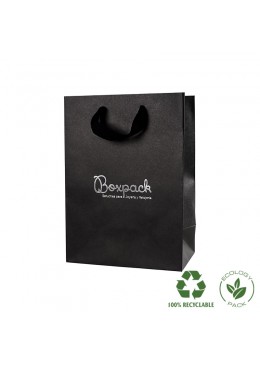 Bolsa de papel eco color negro y personalizada en plata brillo para joyeria bisuteria y relojeria E-B-L