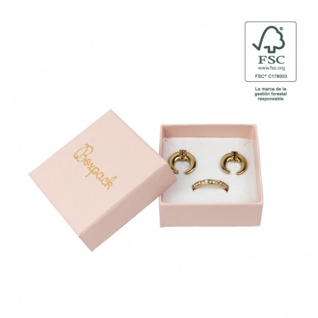Caja eco FSC® de carton para pendientes, anillo y colgante interior espuma de joyeria bisuteria 65x65x29Mm F61