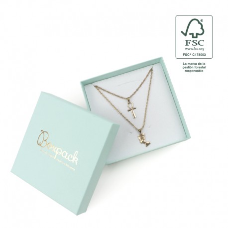 Caja eco FSC® de carton para collar o aderezo interior espuma de joyeria bisuteria 120x120x35Mm F17