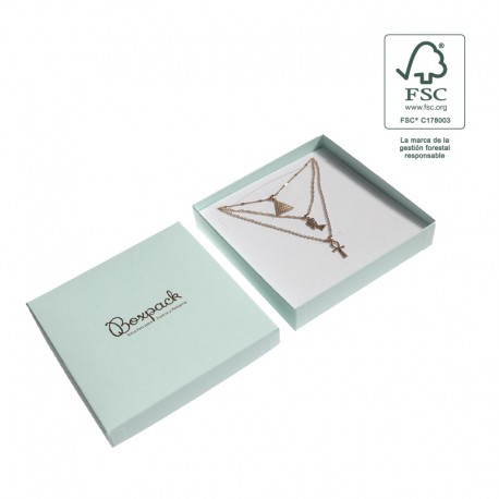 Caja eco FSC® de carton para collar o aderezo interior espuma de joyeria bisuteria 167x167x33Mm F18