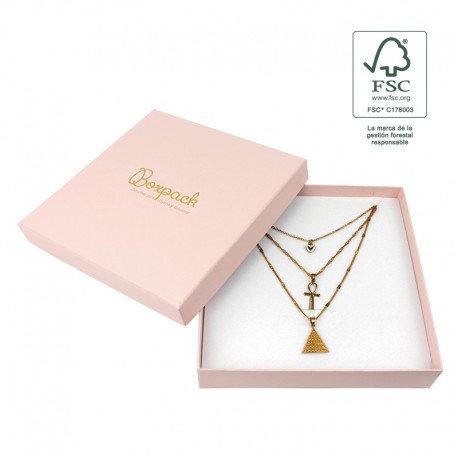 Caja eco FSC® de carton para collar o aderezo interior espuma de joyeria bisuteria 167x167x33Mm F18